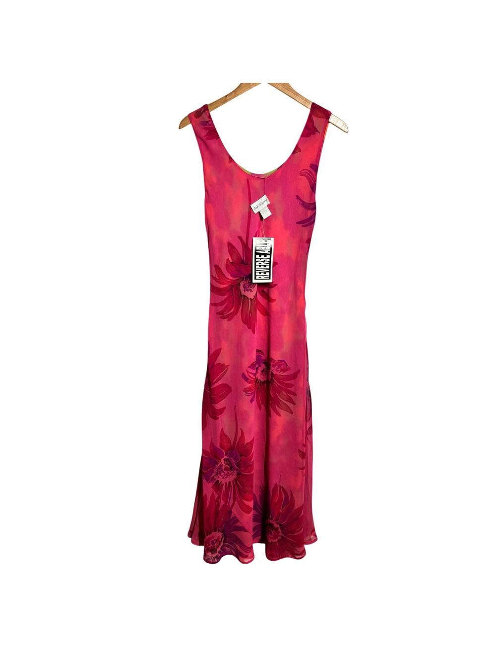 Ash‎ & Sara Reversible Y2K 90s Maxi Dress Women L Pink Floral Tropical Vacation